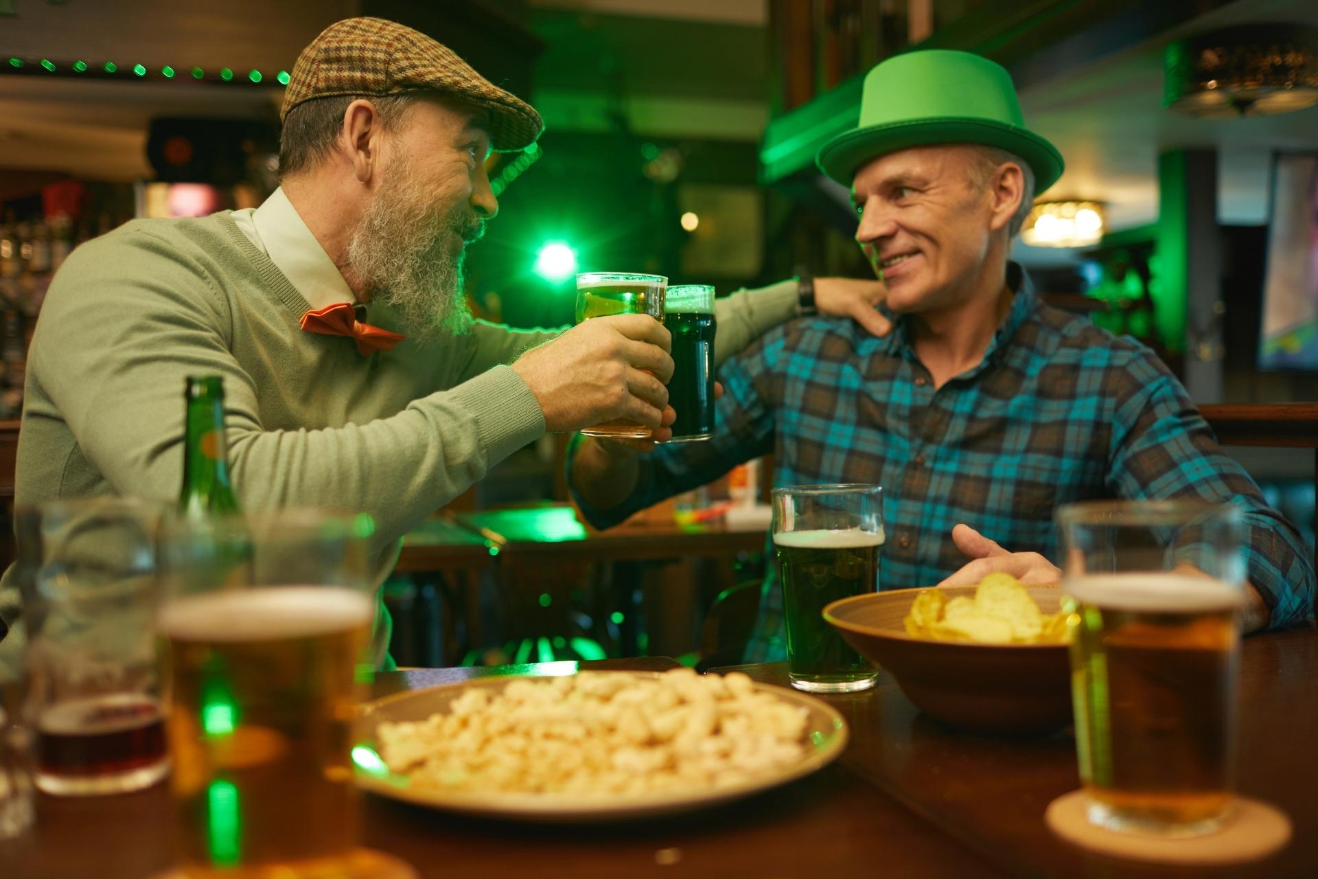Two seniors celebrating St. Patrick's Day together.